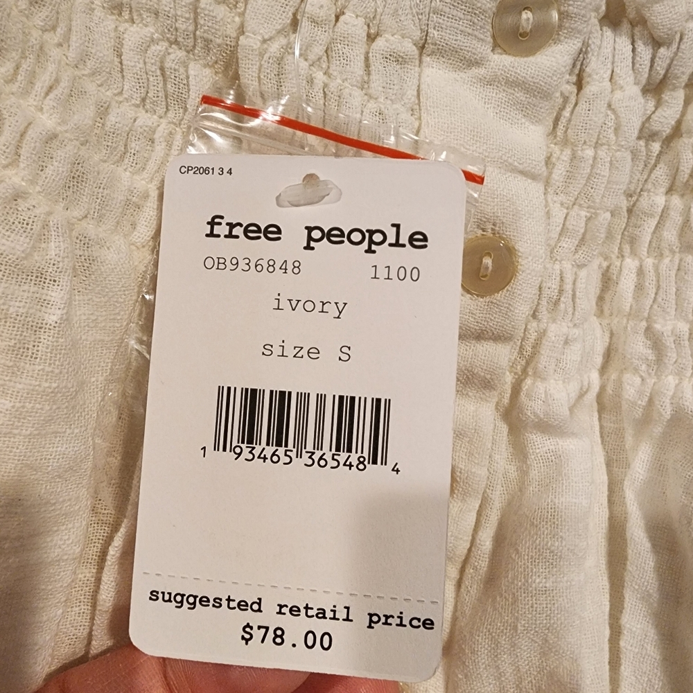 Free People NWT Dancing Till Dawn Top Off Shoulder Crop Elastic Waist Boho Top S - Picture 5 of 12